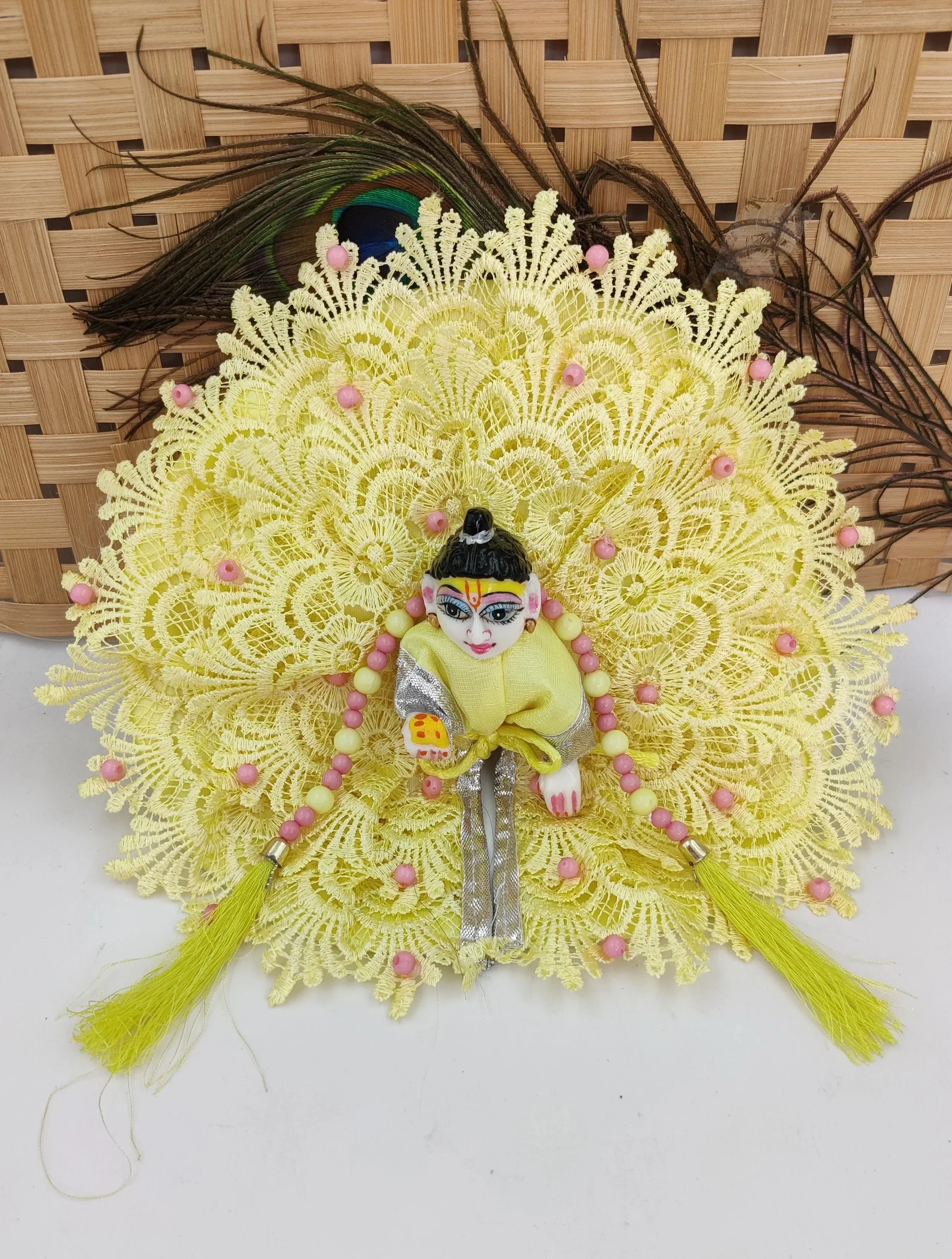 Moti net heavy yellow laddu gopal dress for summer