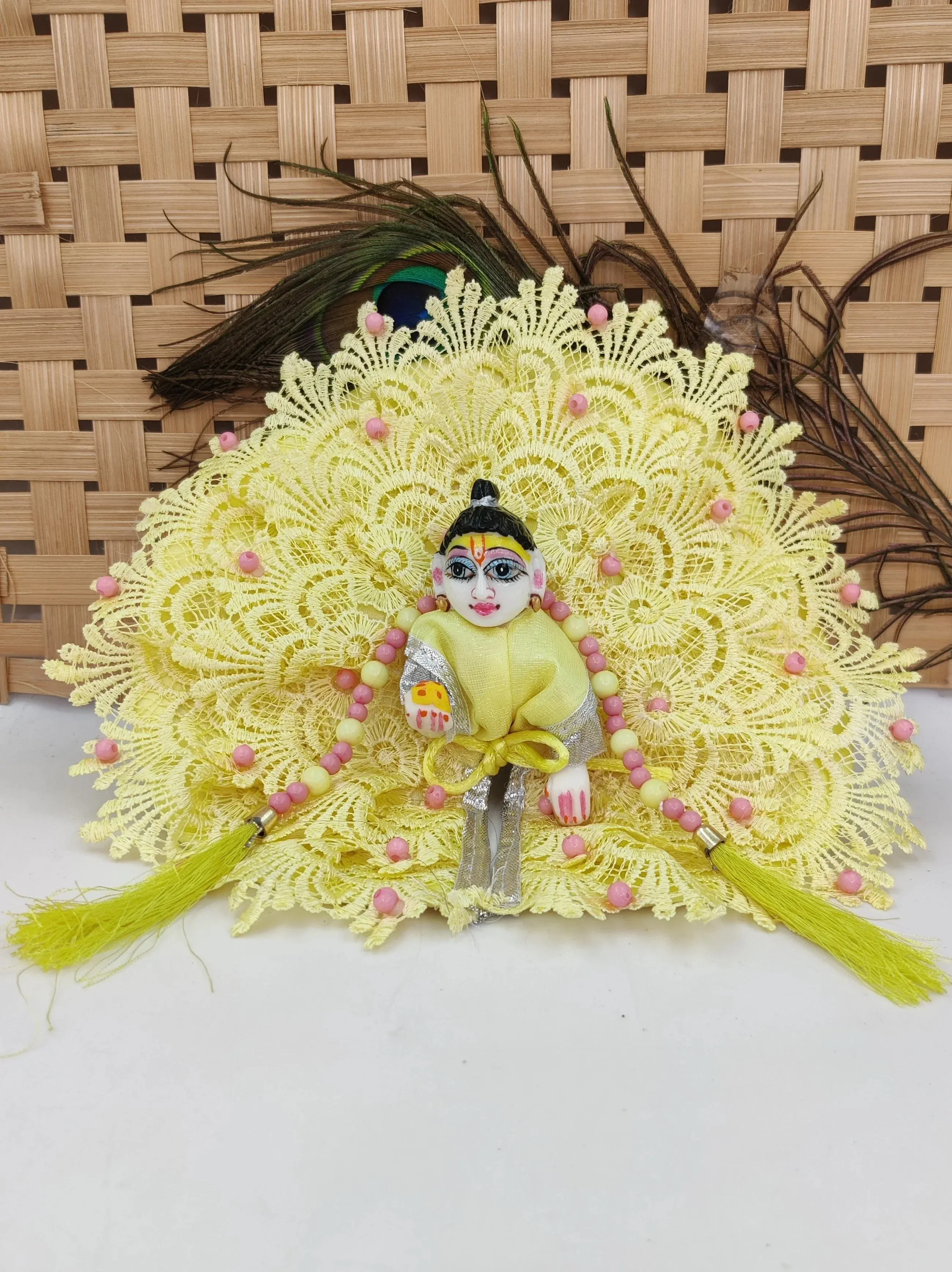 Moti net heavy yellow laddu gopal dress for summer