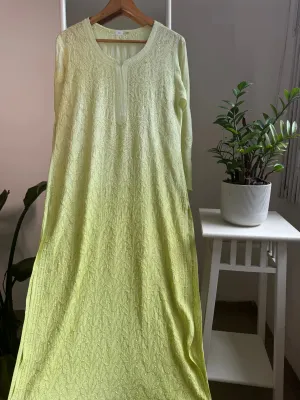 Muslin Chikankari Kurti - Light Green Ombre