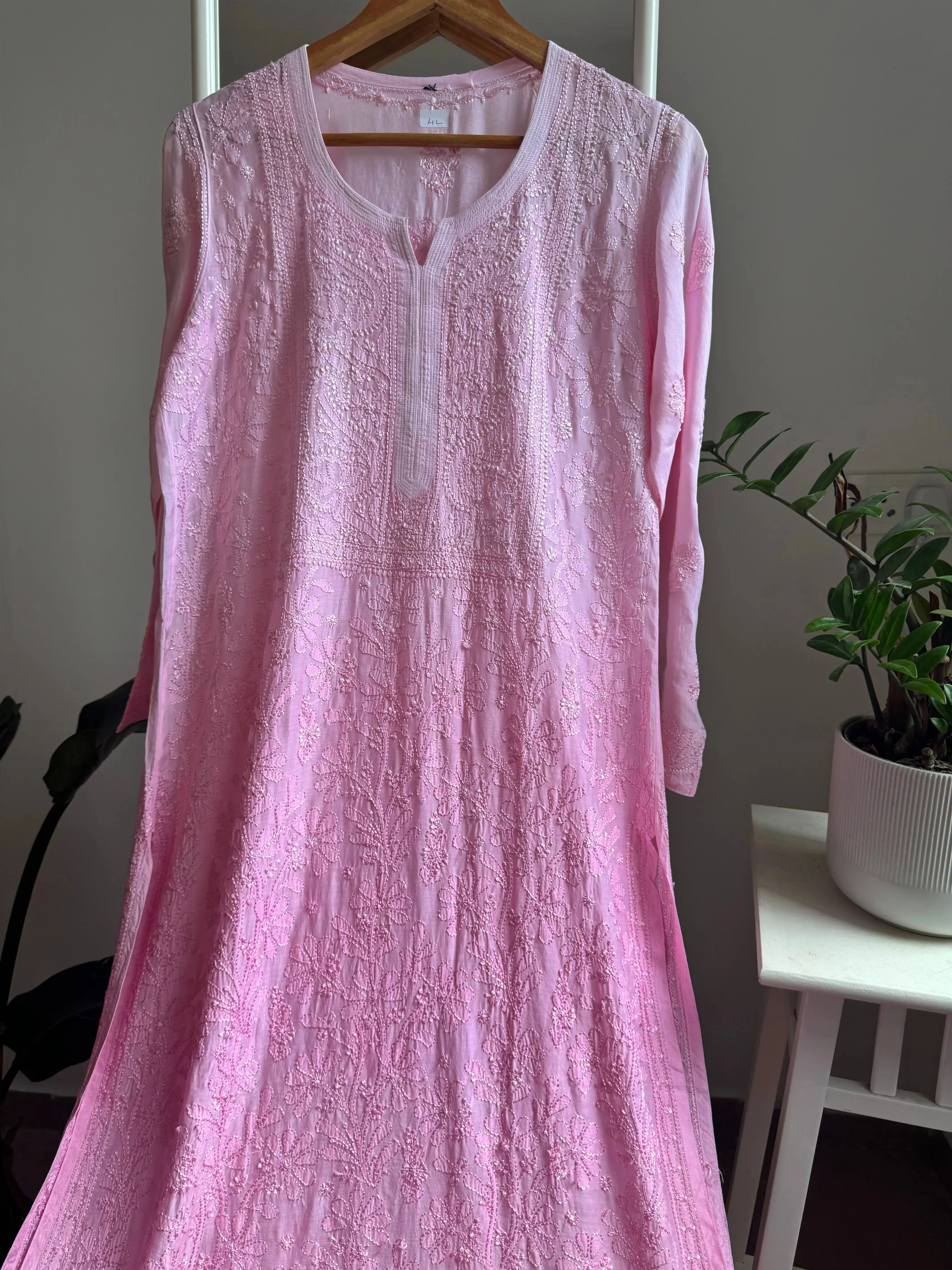 Muslin Chikankari Kurti - Pink Ombre