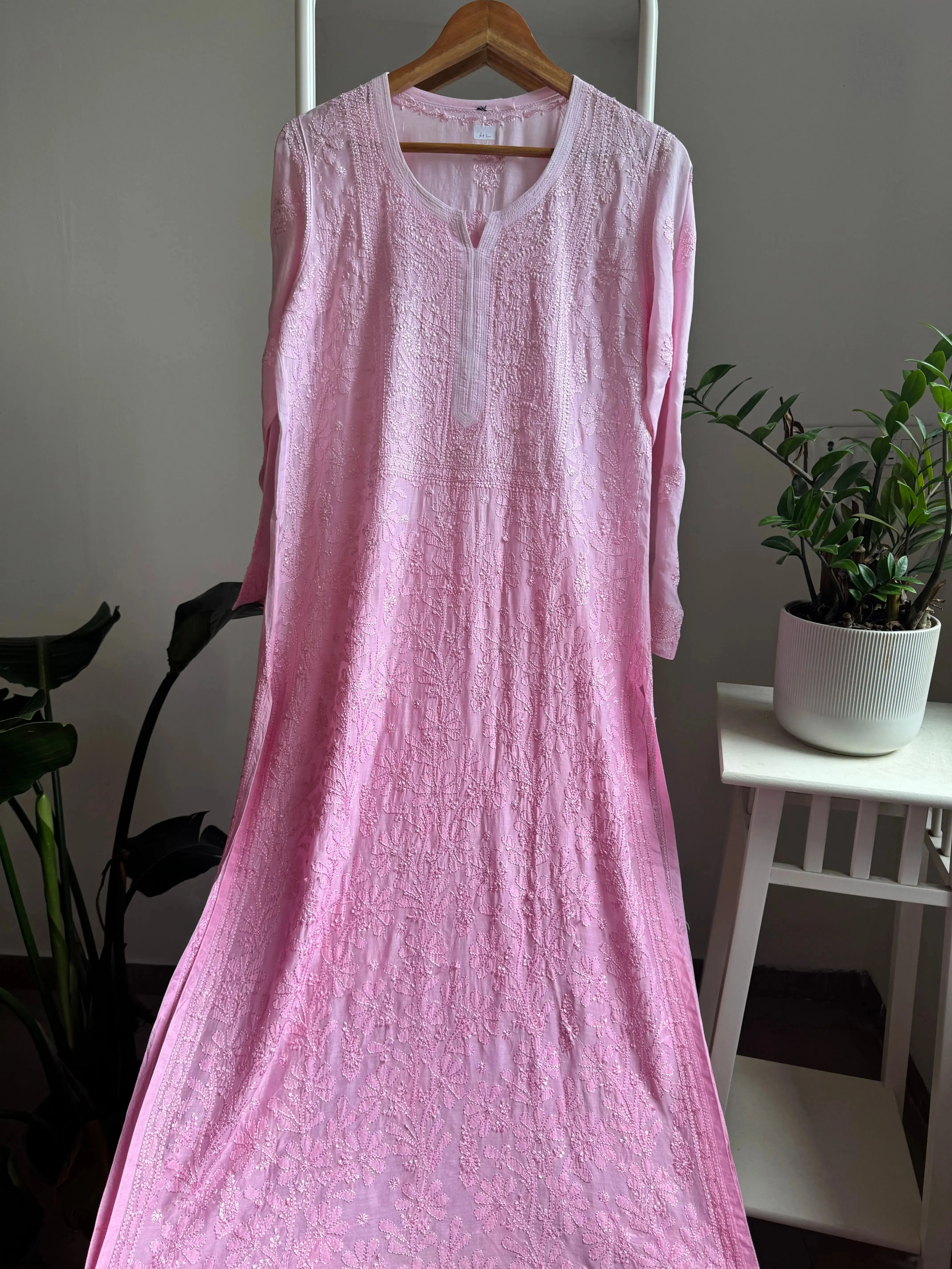 Muslin Chikankari Kurti - Pink Ombre