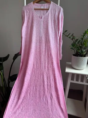 Muslin Chikankari Kurti - Pink Ombre