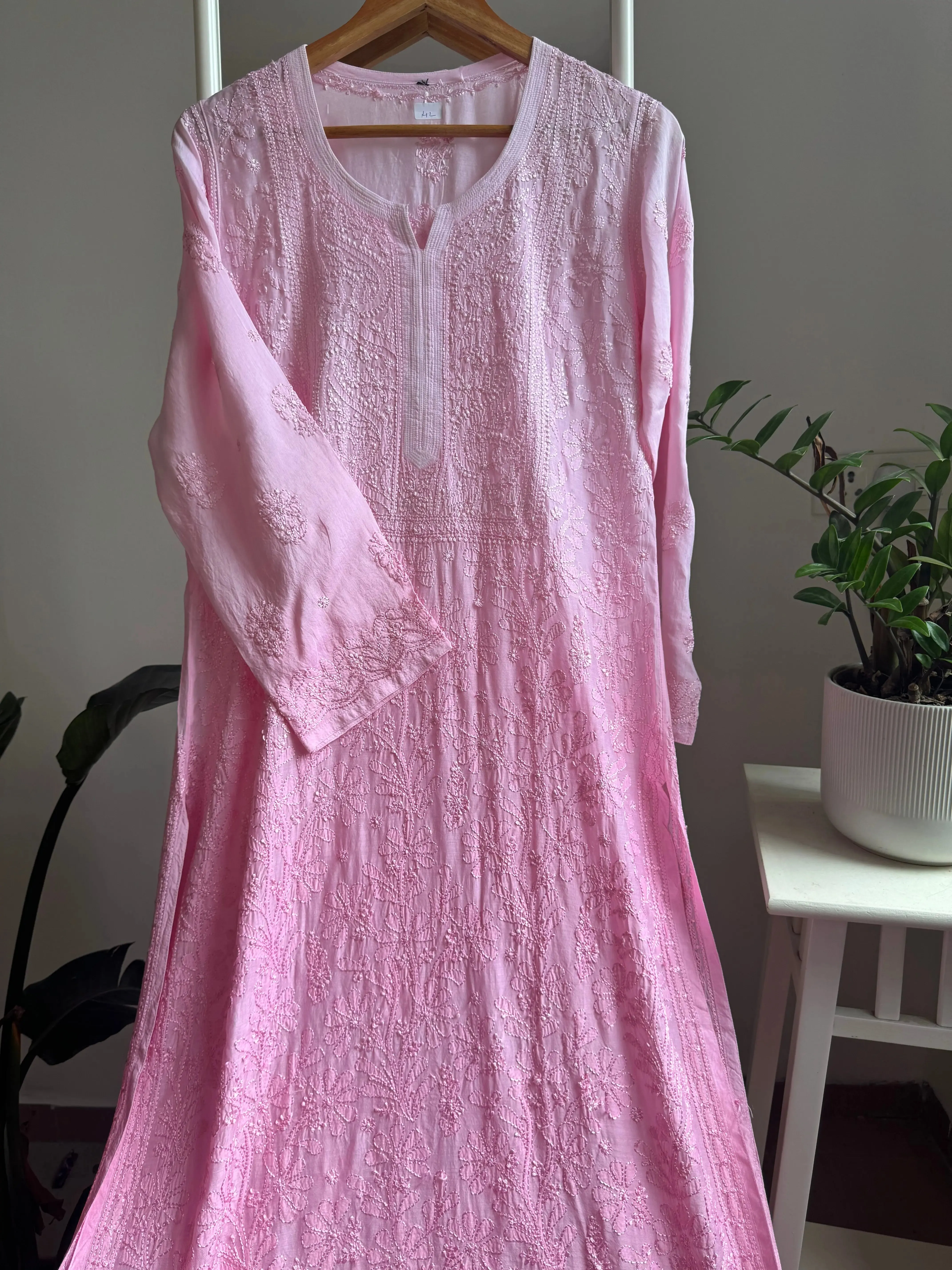 Muslin Chikankari Kurti - Pink Ombre