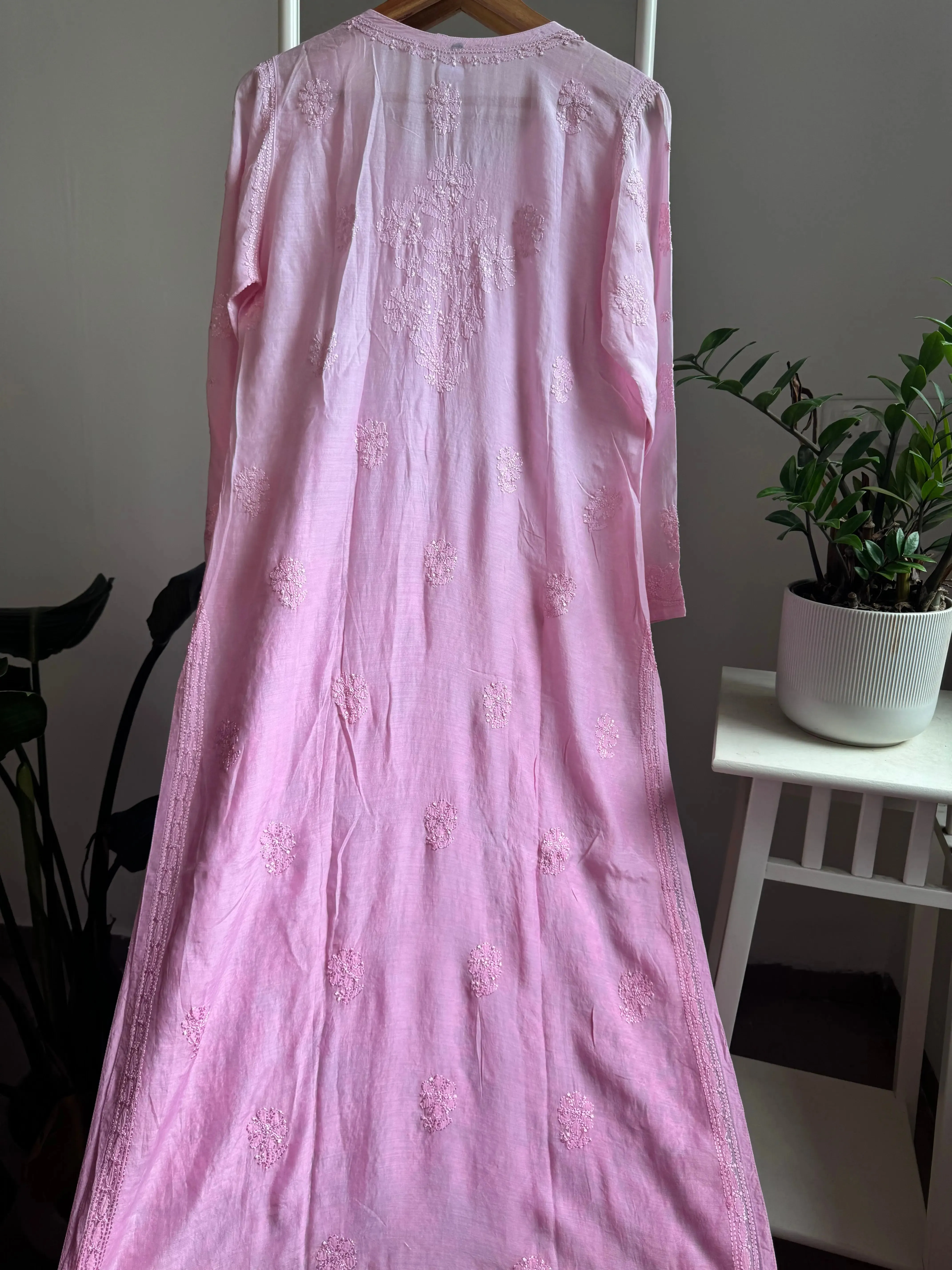 Muslin Chikankari Kurti - Pink Ombre