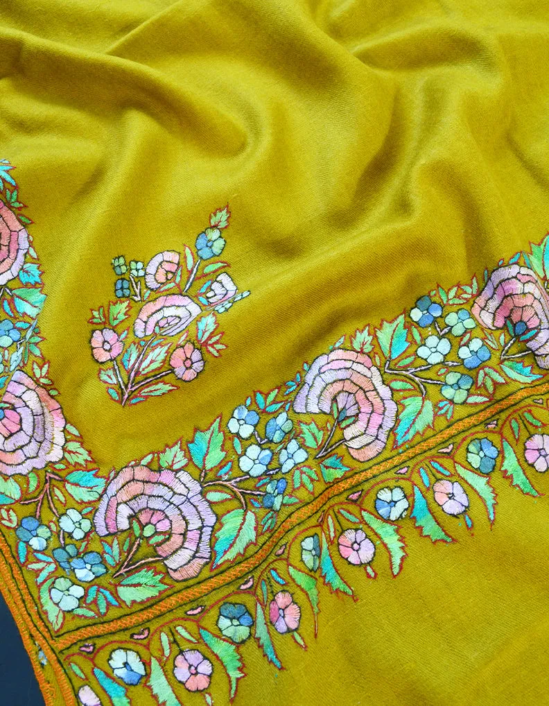 Mustard Embroidery Pashmina Shawl 7604