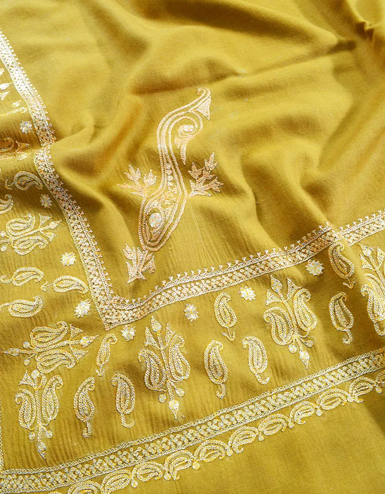 mustard tilla embroidery pashmina shawl 8399