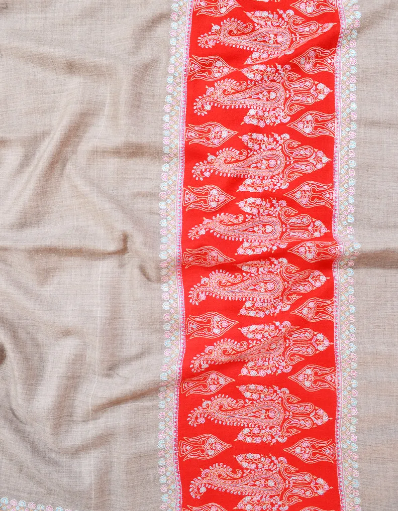natural and red embroidery pashmina shawl 7979