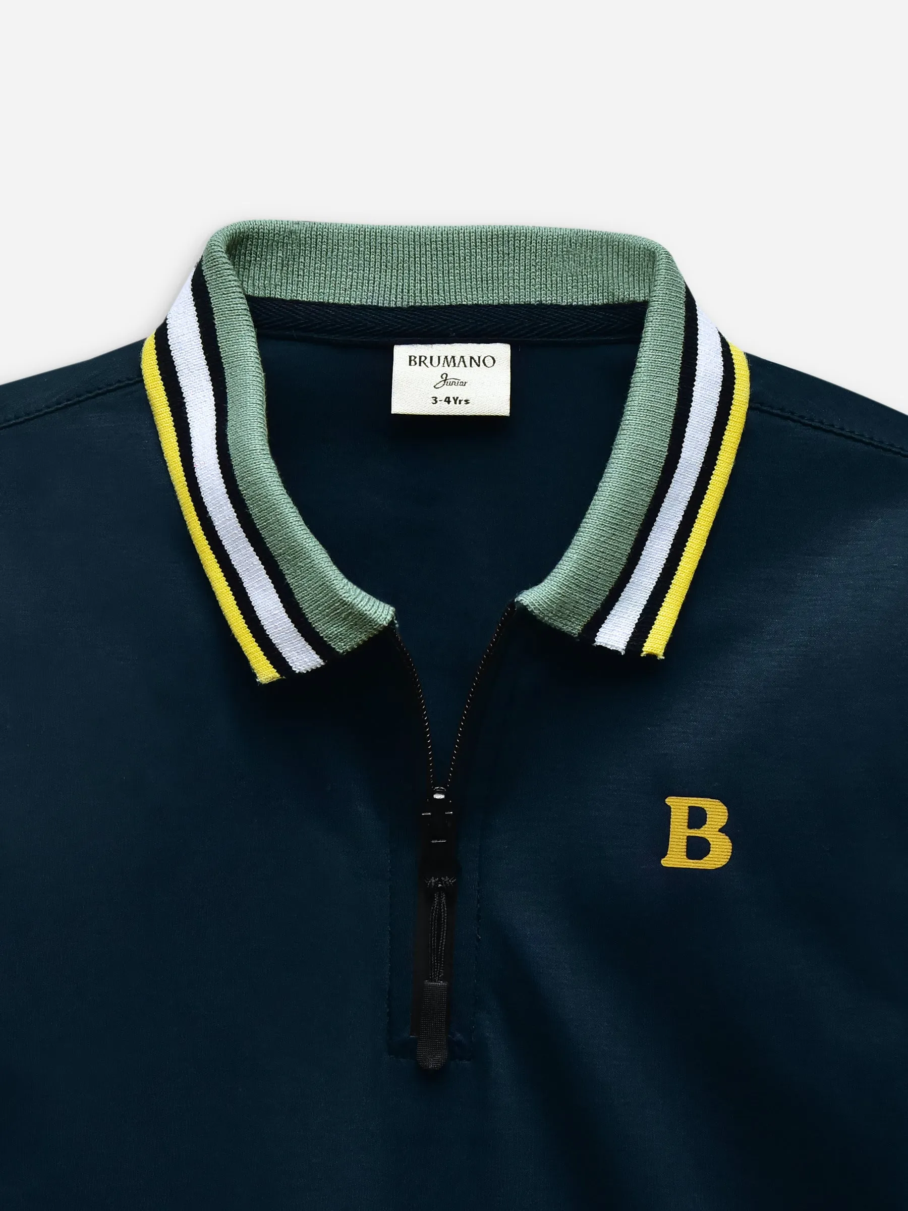 Navy Blue Interlock Zipper Polo With Contrasting Collar