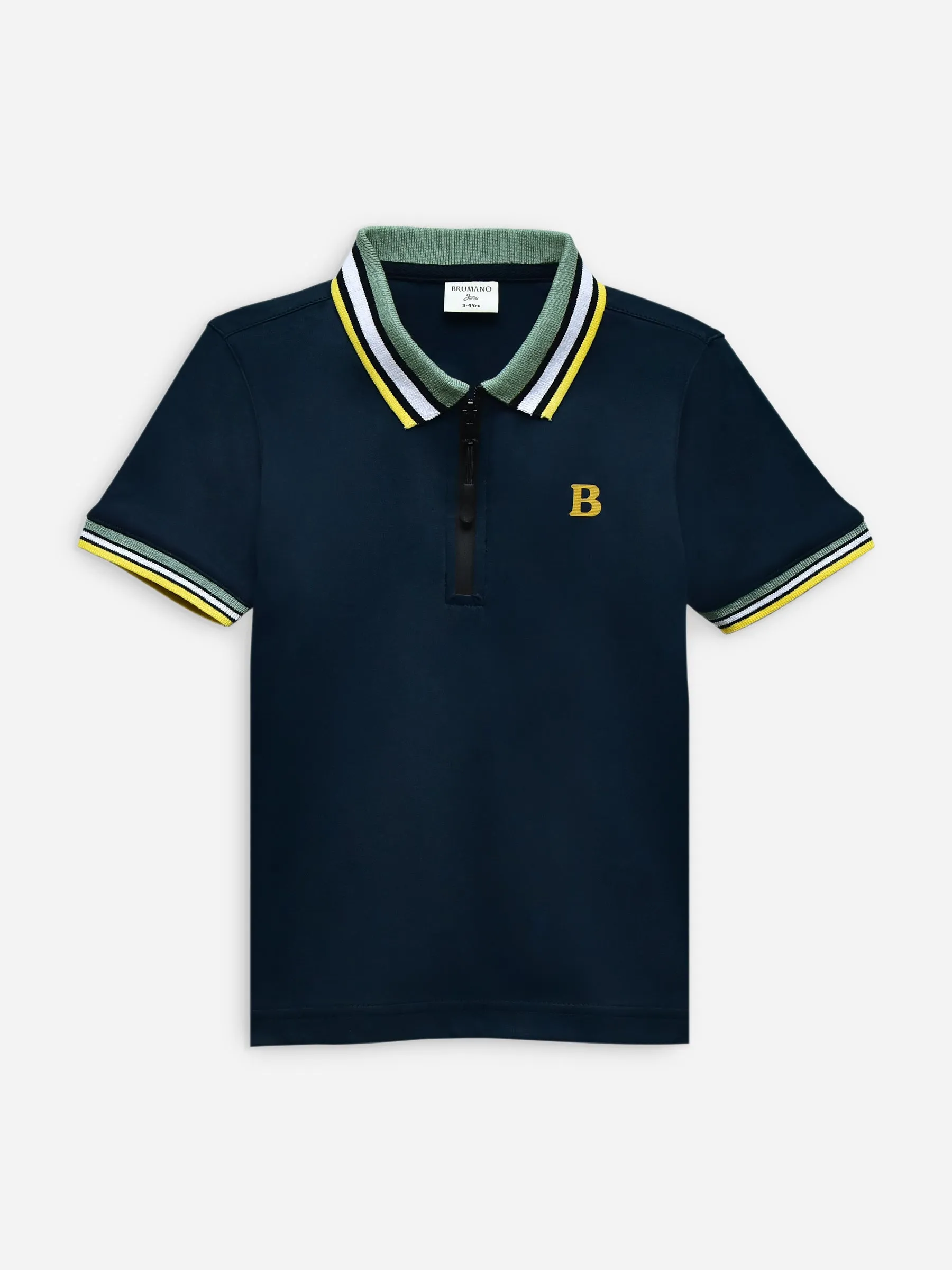 Navy Blue Interlock Zipper Polo With Contrasting Collar