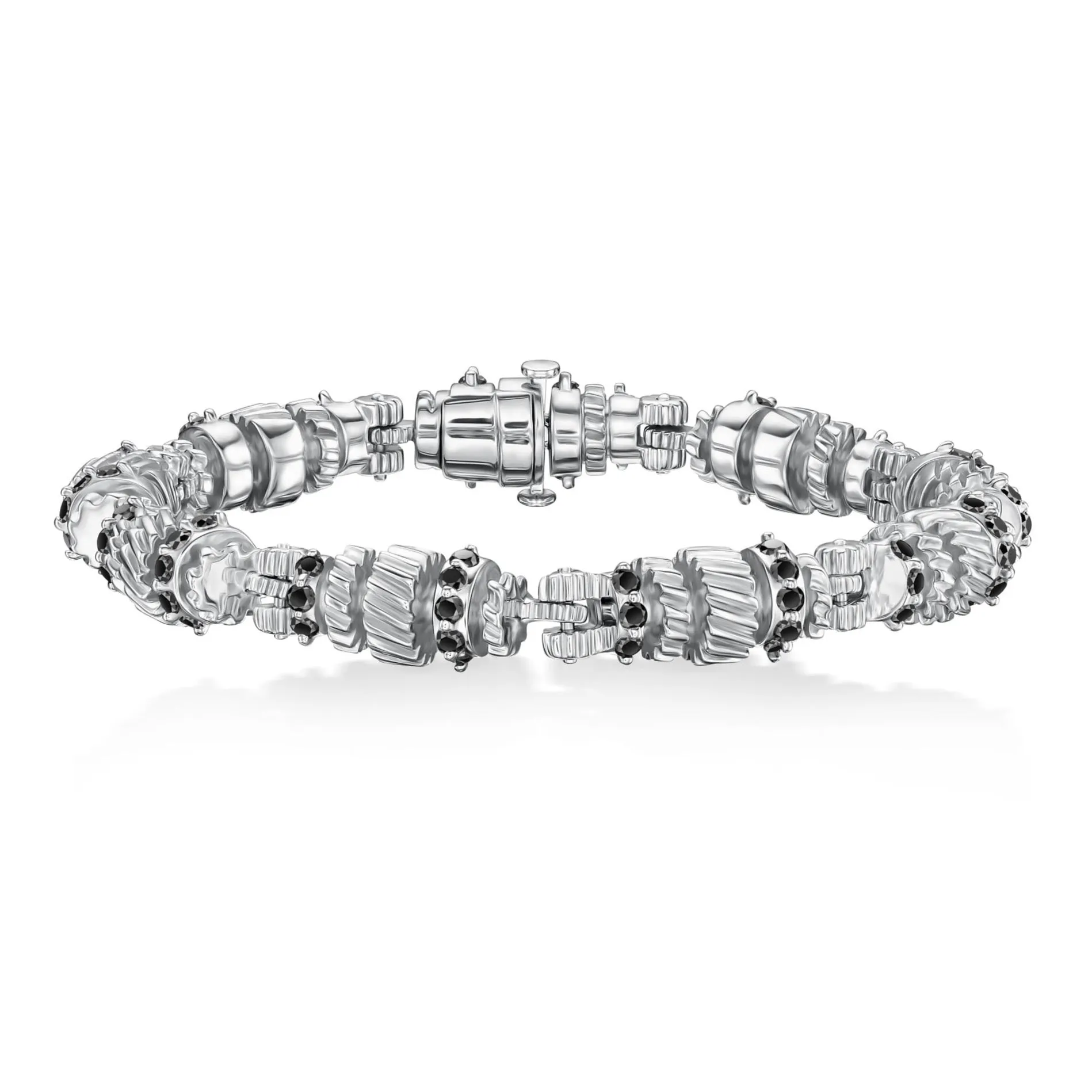 NB105 Noble Spur, Screw, Sprocket, and Double Helical Gear Bracelet w/ Black Diamonds