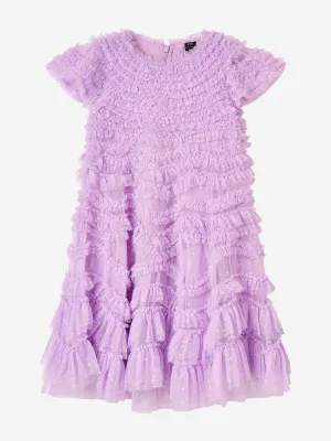 Needle & Thread Girls Wild Rose Ruffle Dress in Purple