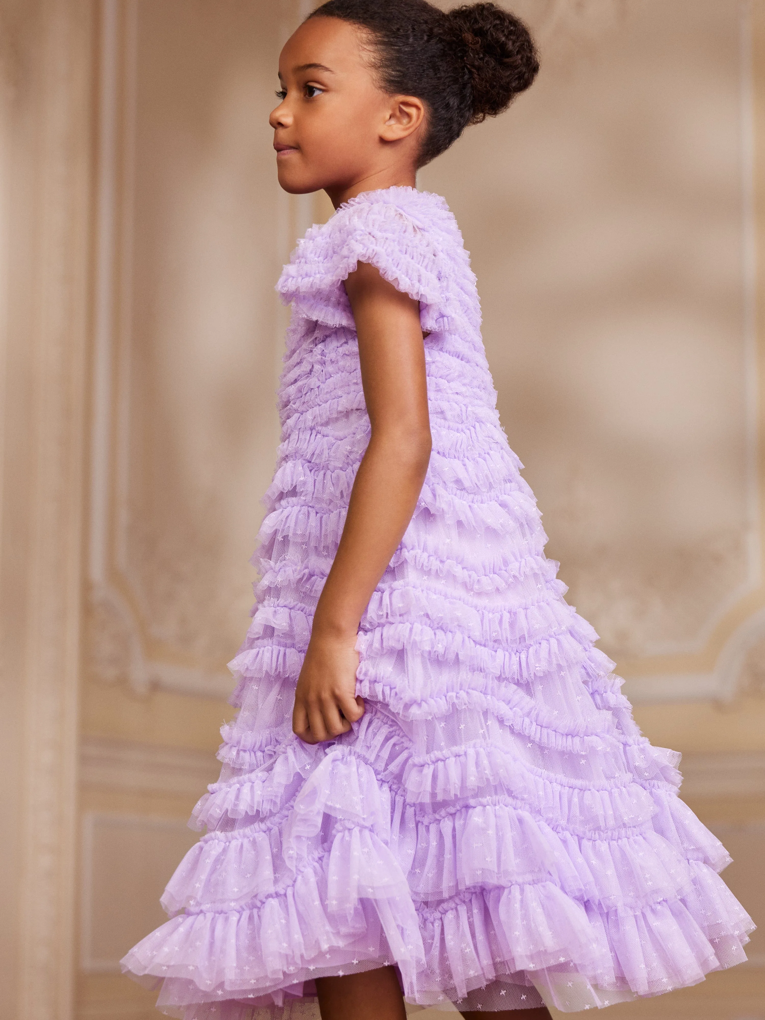 Needle & Thread Girls Wild Rose Ruffle Dress in Purple