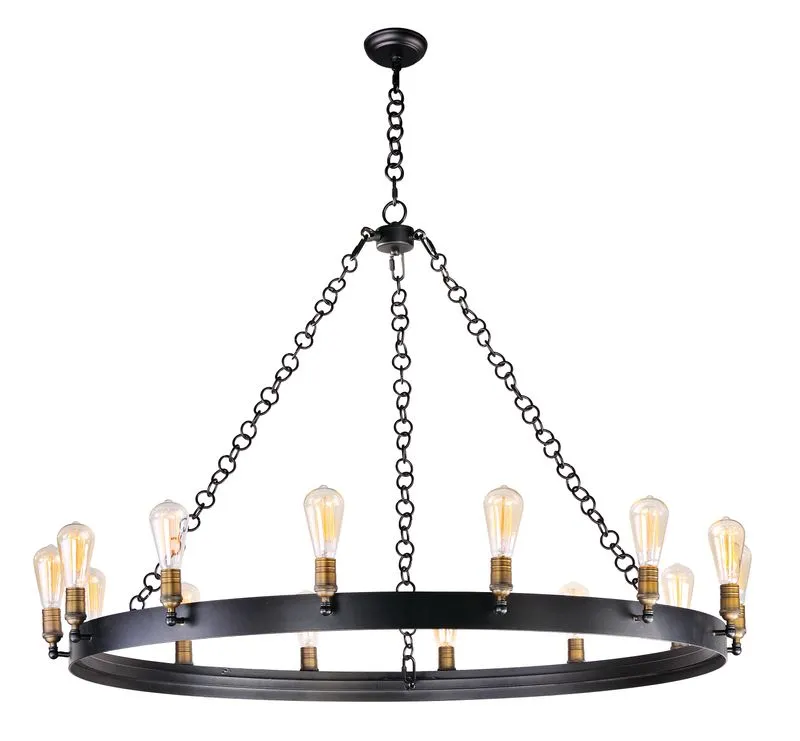 Noble 33.5" Chandelier with 14 Light bulbs included - Black / Natural Aged Brass