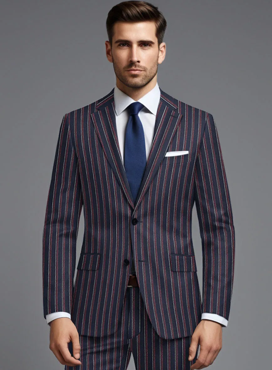 Noble Beatrily Blue Stripe Wool Silk Linen Jacket