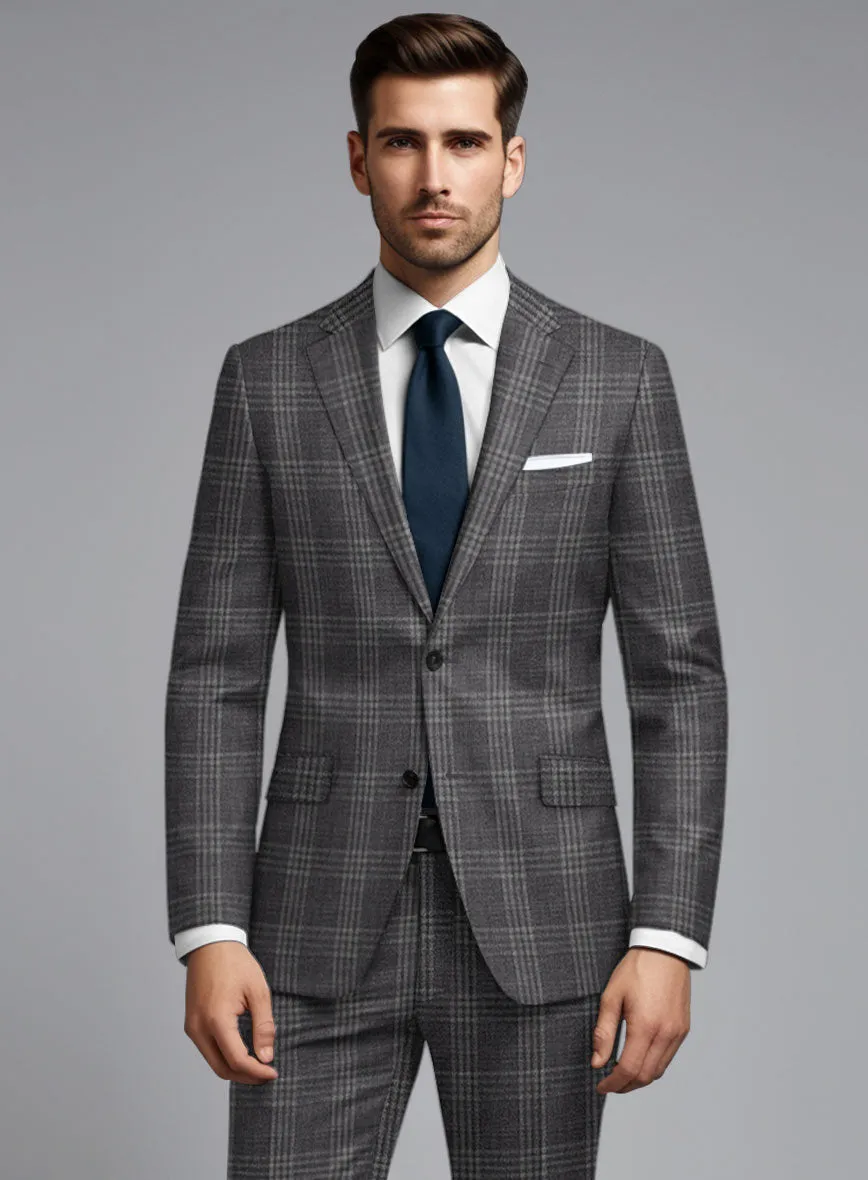 Noble Dark Gray Check Wool Silk Linen Jacket