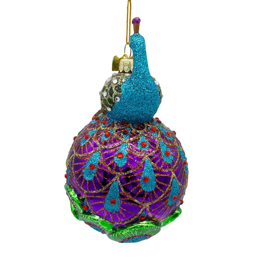 NOBLE GEMS GLASS PEACOCK BALL ORNAMENT