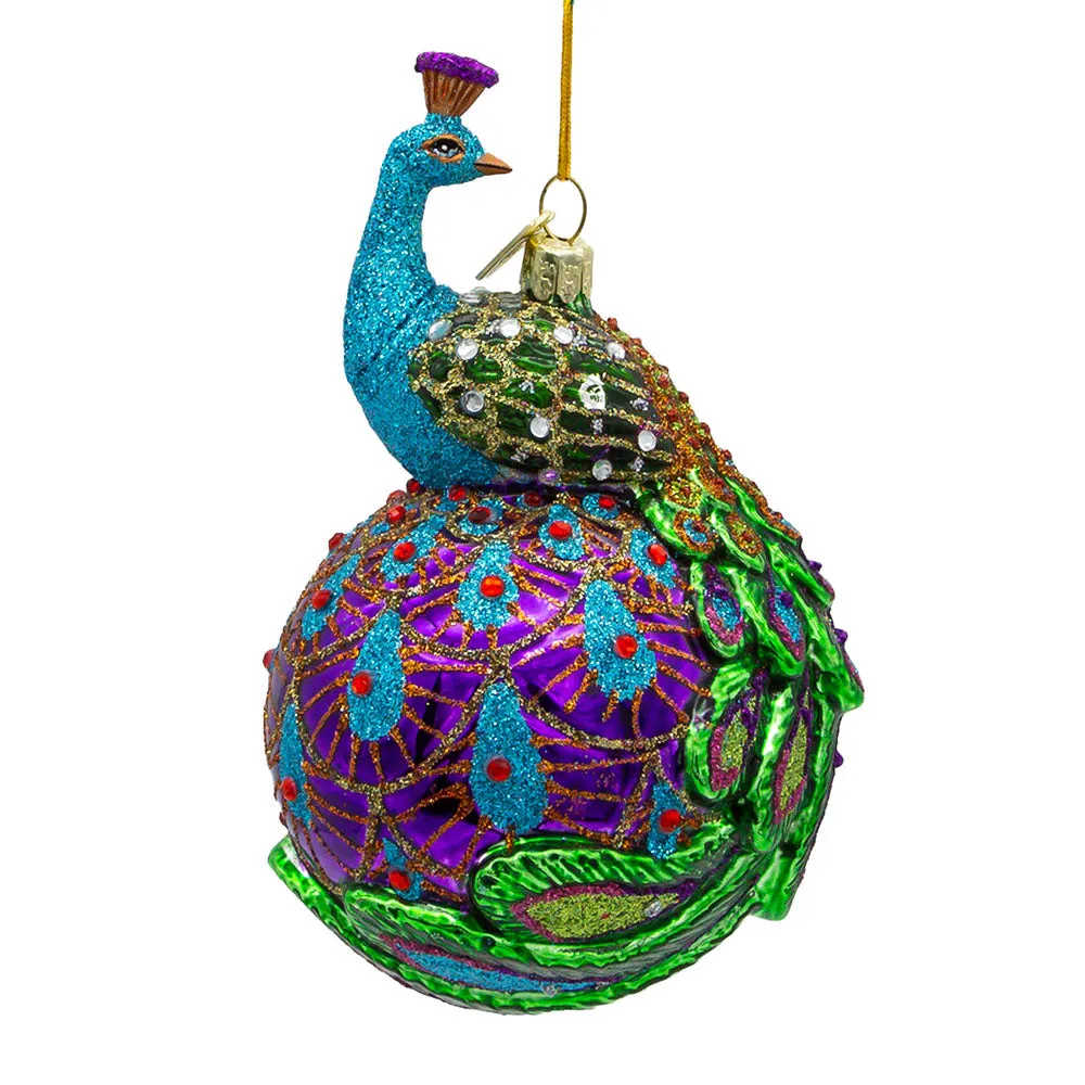 NOBLE GEMS GLASS PEACOCK BALL ORNAMENT