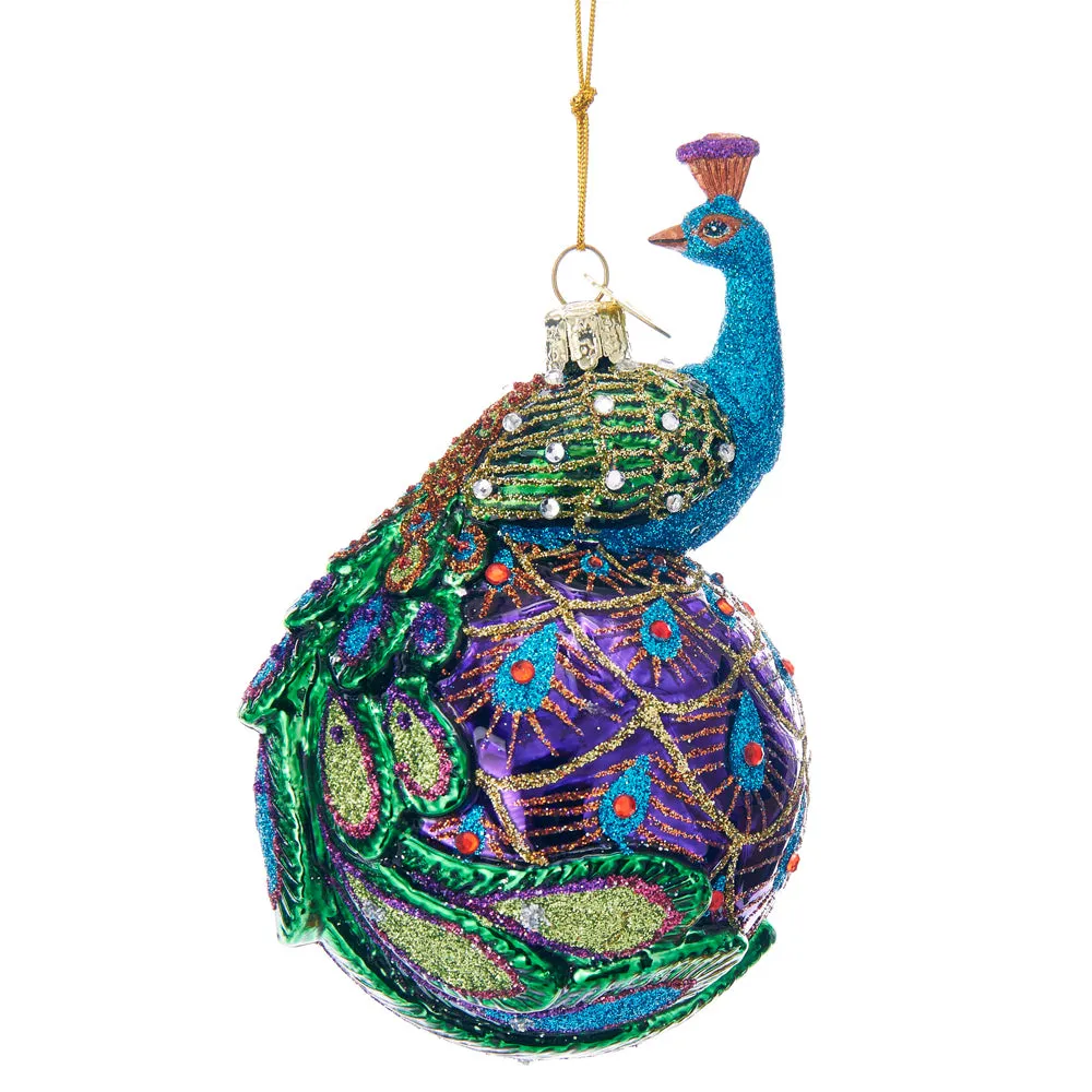 NOBLE GEMS GLASS PEACOCK BALL ORNAMENT