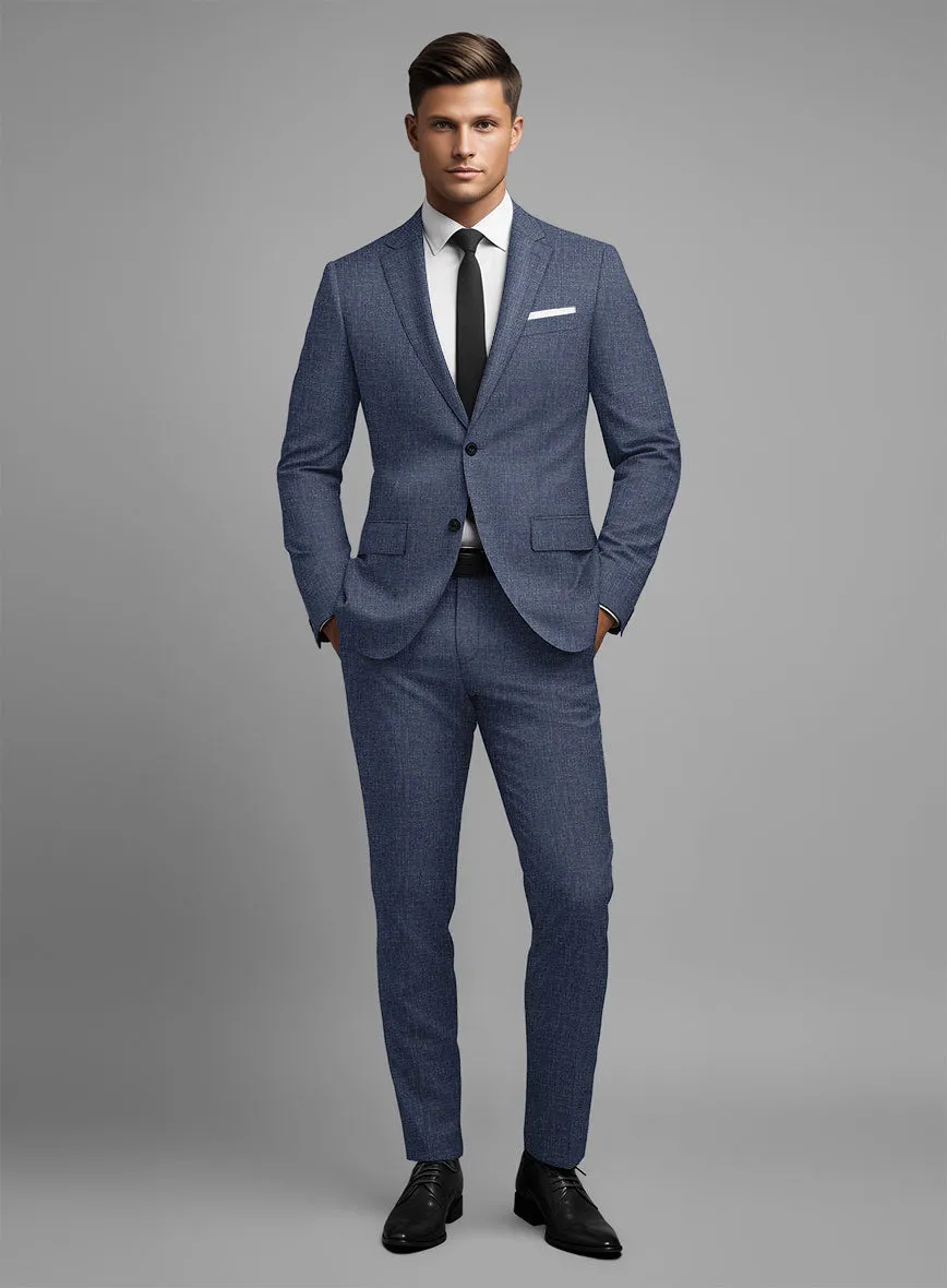 Noble Indigo Blue Wool Silk Linen Suit
