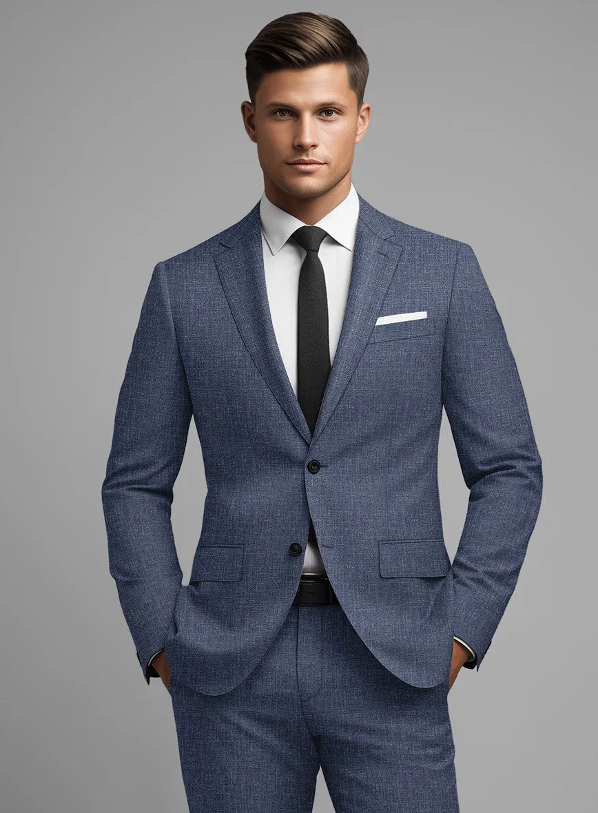 Noble Indigo Blue Wool Silk Linen Suit
