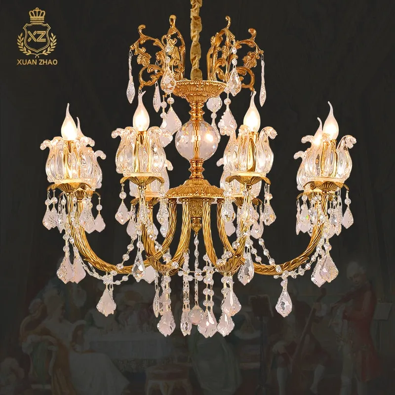 Noble - Luxury French Brass Pendant Lamp Gold Chandelier Candle Lamp for Antique Decor