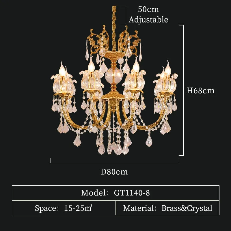 Noble - Luxury French Brass Pendant Lamp Gold Chandelier Candle Lamp for Antique Decor