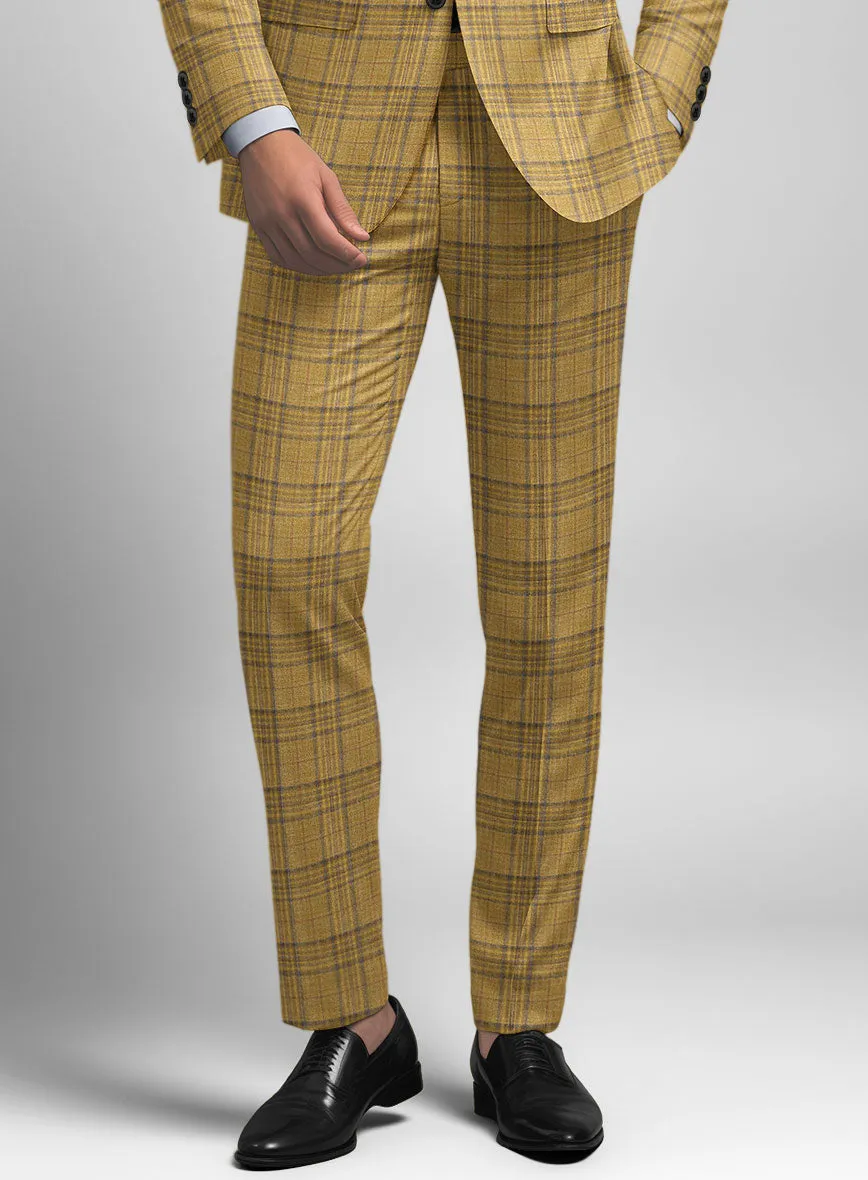 Noble Ochre Check Wool Silk Linen Pants