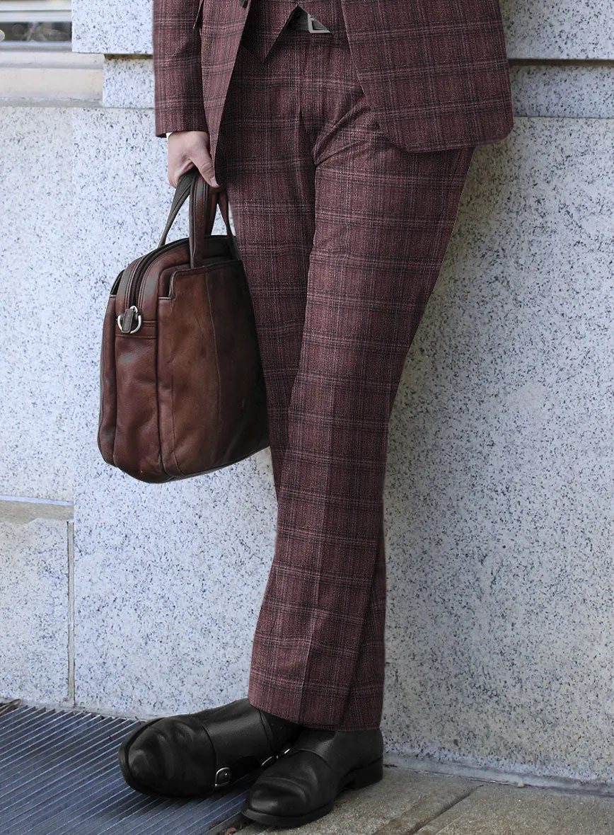 Noble Purple Check Wool Silk Linen Pants
