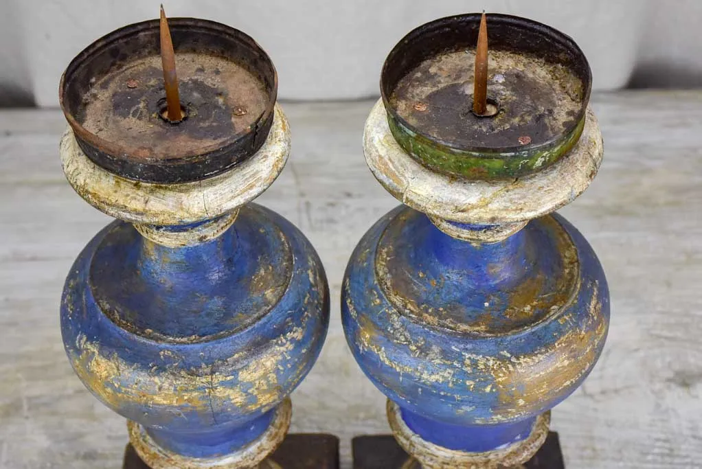 Pair of 19th Century Italian candlesticks with blue patina