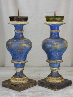 Pair of 19th Century Italian candlesticks with blue patina