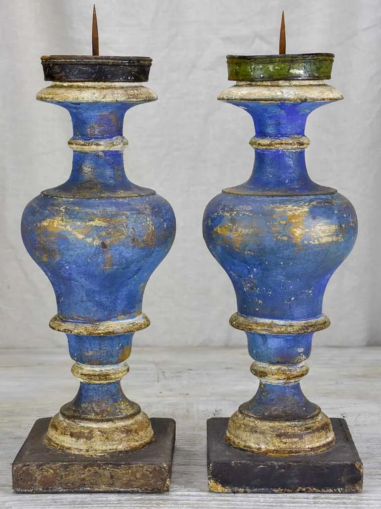 Pair of 19th Century Italian candlesticks with blue patina