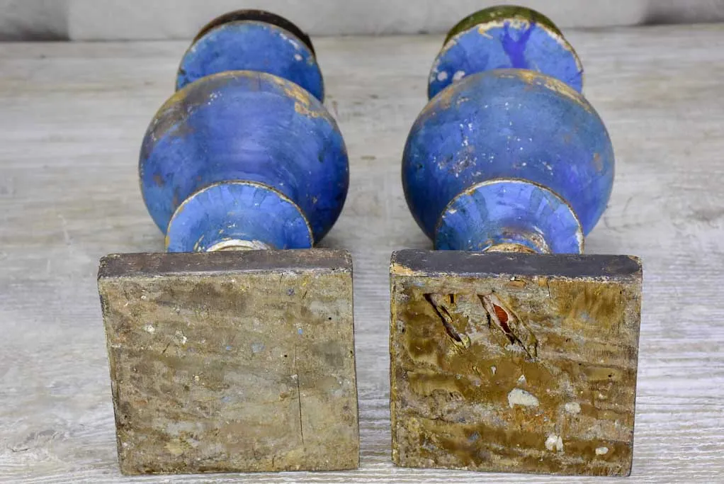 Pair of 19th Century Italian candlesticks with blue patina