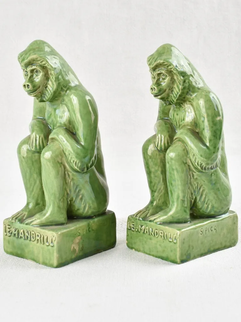 Pair of green monkey bookends from Vallauris 8¾"