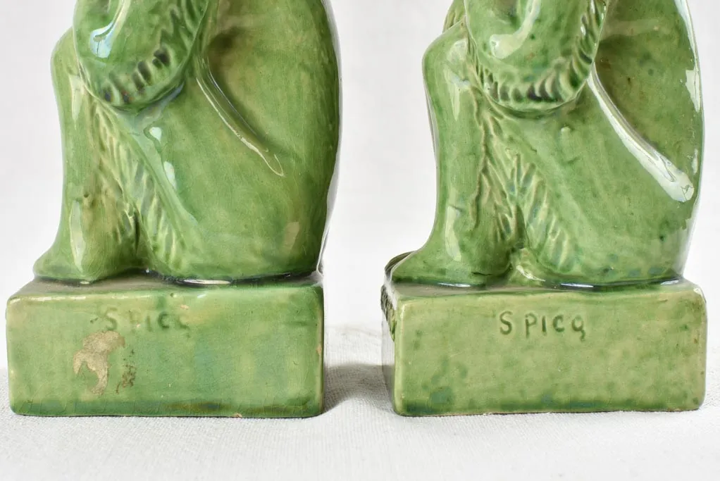 Pair of green monkey bookends from Vallauris 8¾"