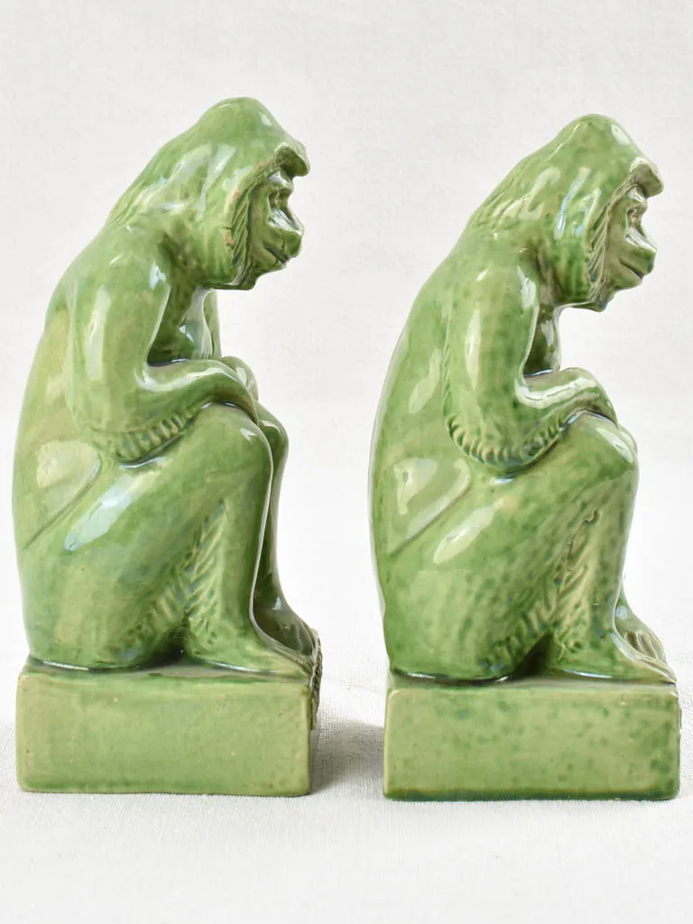 Pair of green monkey bookends from Vallauris 8¾"