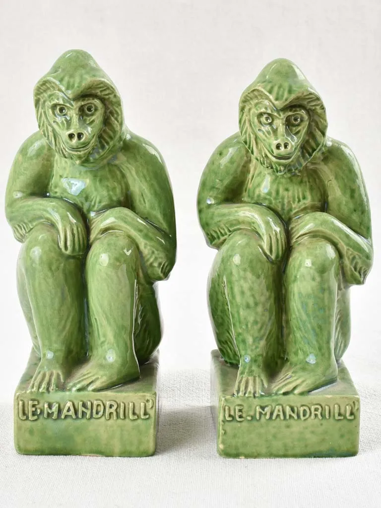 Pair of green monkey bookends from Vallauris 8¾"