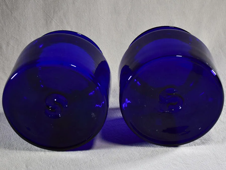 Pair of late 19th Century apothecary jars - cobalt blue 8"