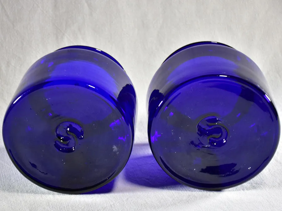 Pair of late 19th Century apothecary jars - cobalt blue 8"