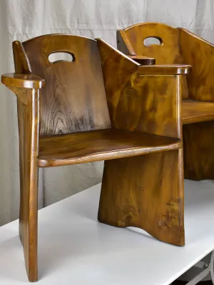 Pair of modernist French armchairs - elm wood