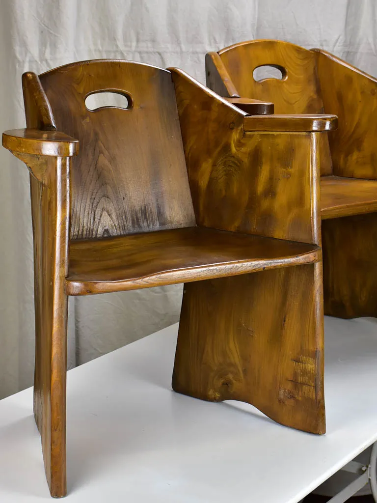 Pair of modernist French armchairs - elm wood