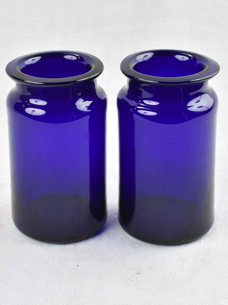 Pair of vintage cobalt blue apothecary jars 7½"