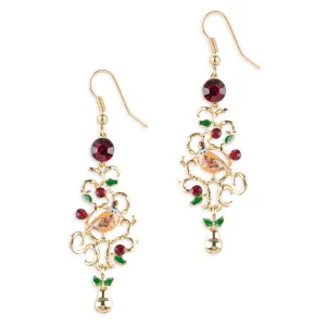 Partridge and Pear Lattice Drop Earrings