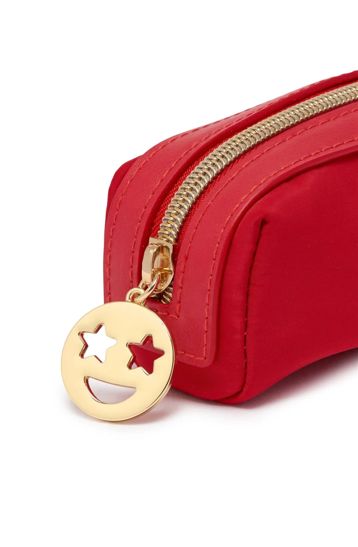 Pencil Case/Make Up Case - Red/Gold Smiley Face - 19x6x6cms - Estella Bartlett