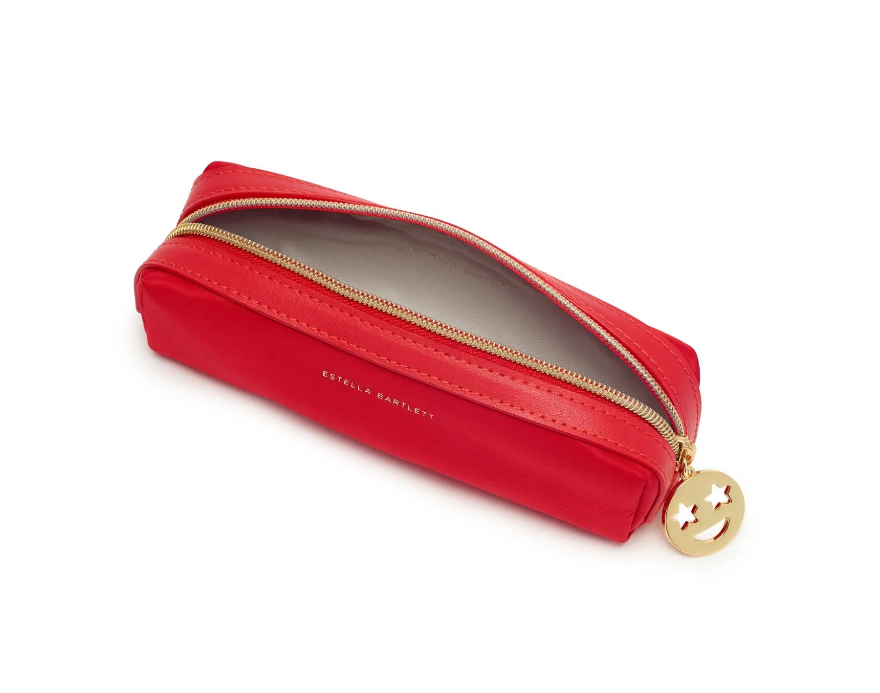 Pencil Case/Make Up Case - Red/Gold Smiley Face - 19x6x6cms - Estella Bartlett