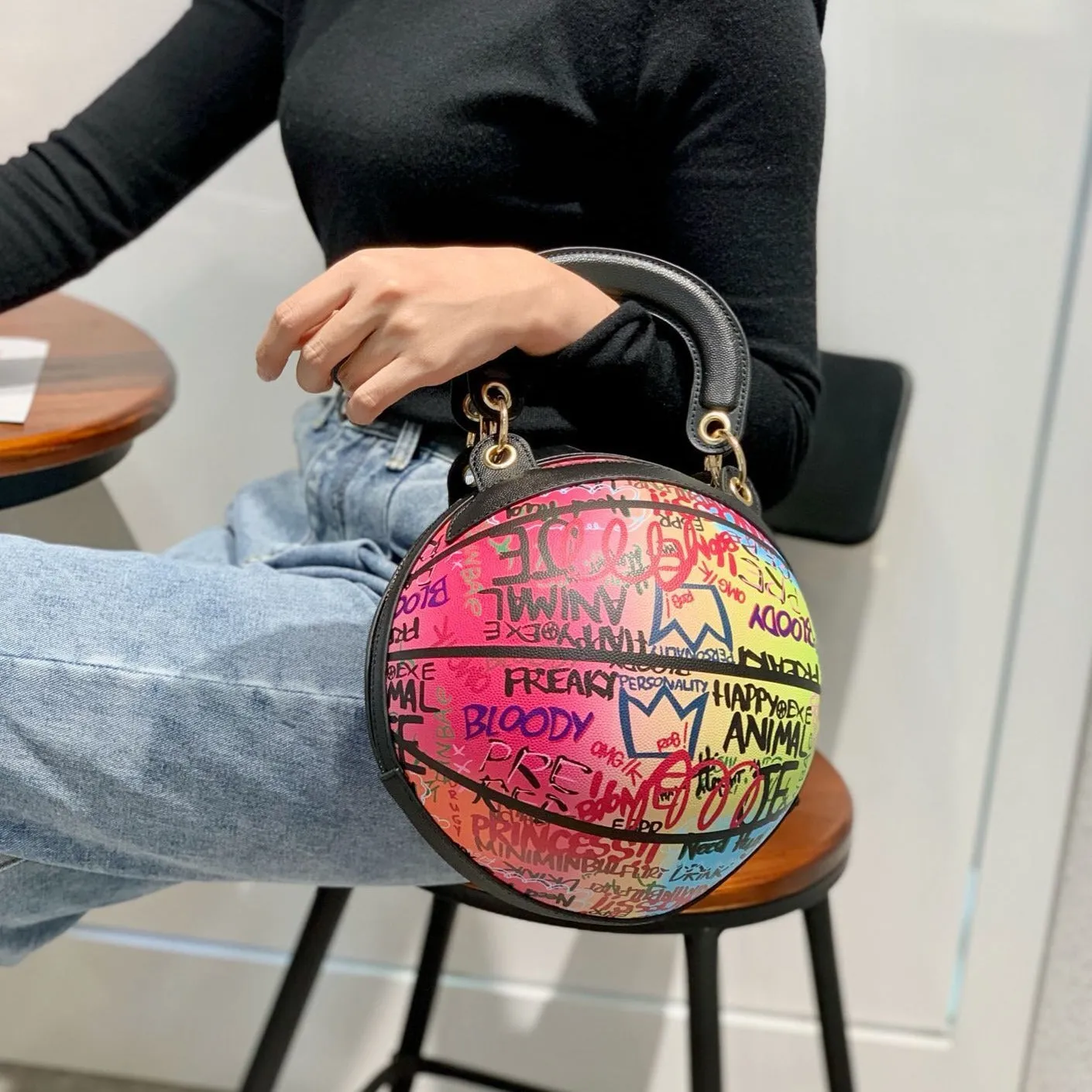 Personality Painted Graffiti Basketball Handbag F2034