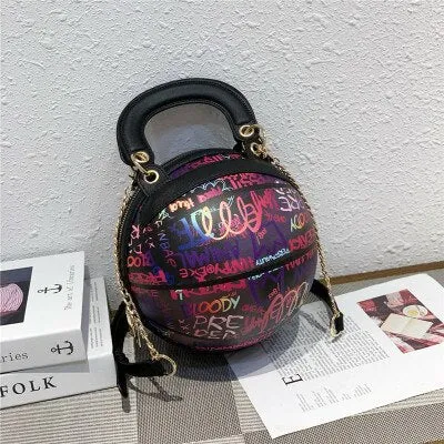 Personality Painted Graffiti Basketball Handbag F2034