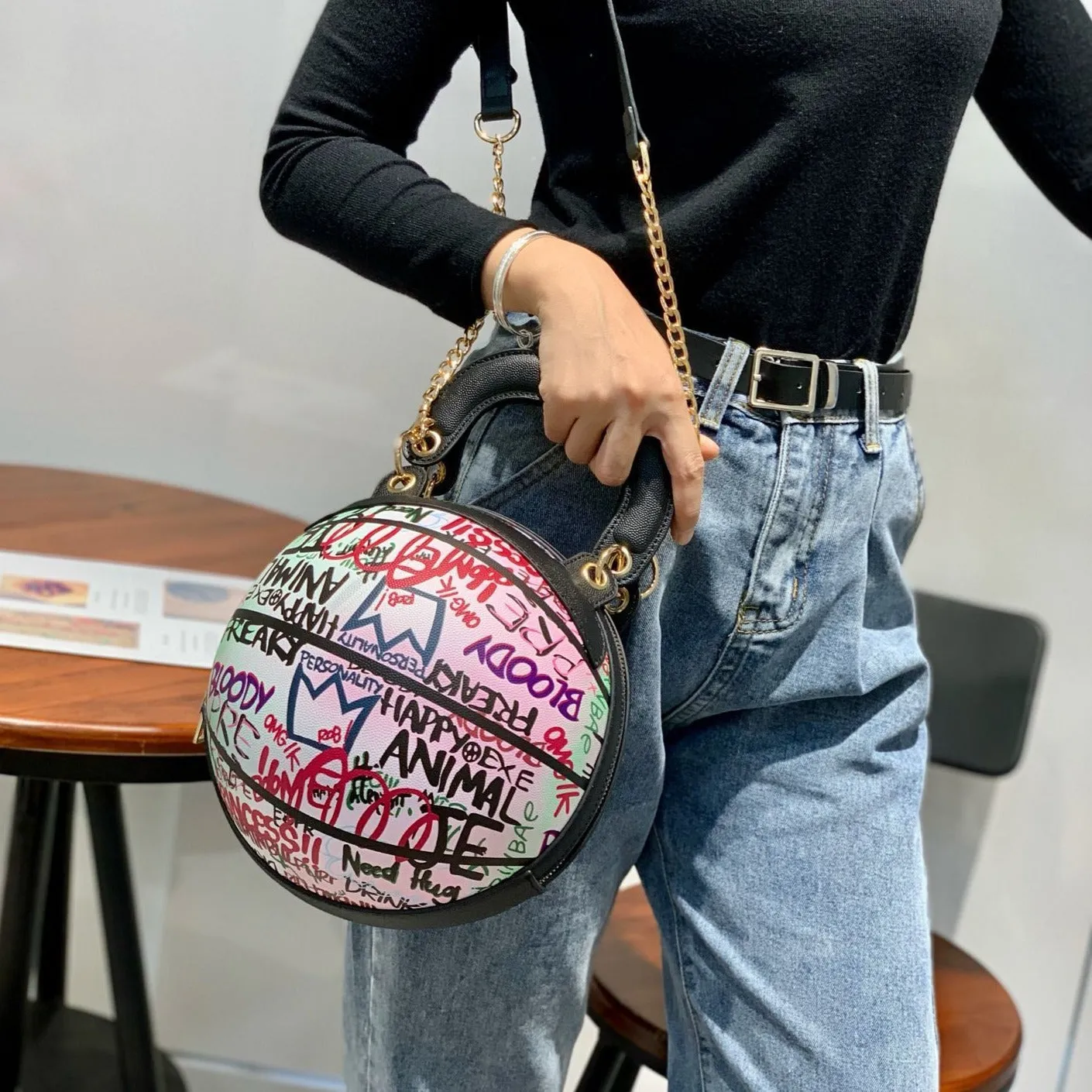 Personality Painted Graffiti Basketball Handbag F2034