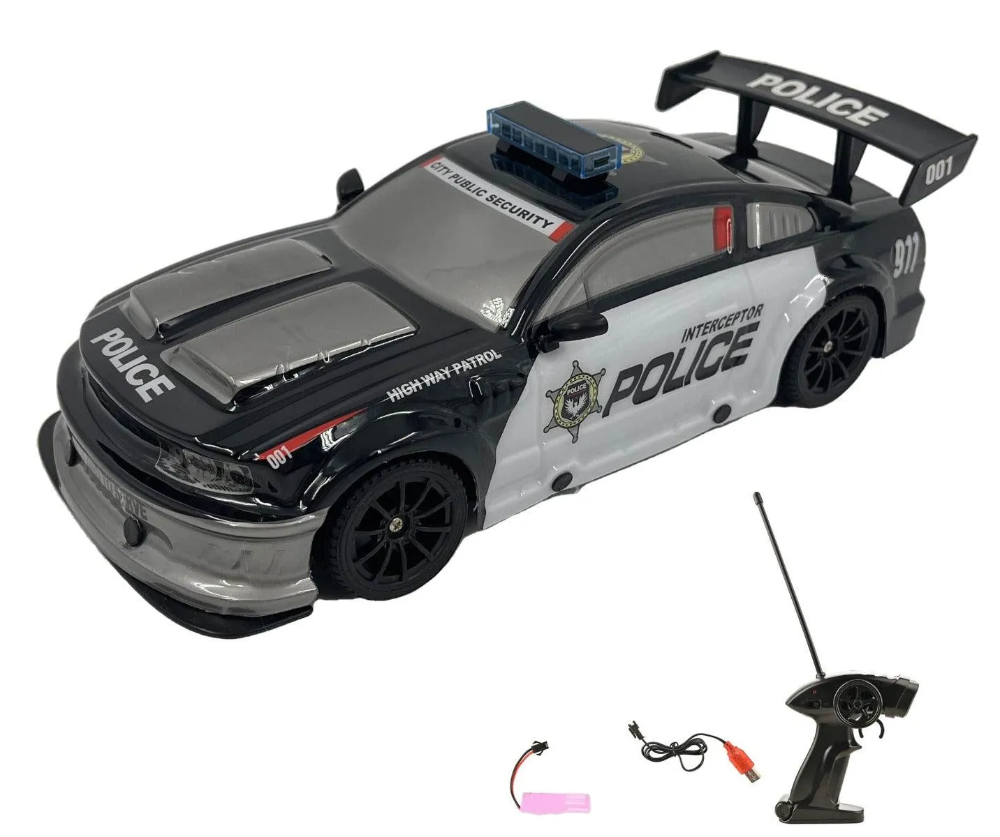 Playzu Auto Racing Police 1:14 Scale R/C Car - Black for Ages 6 