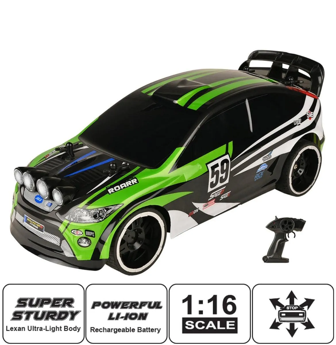 Playzu Rally Xtreme 1:16 Scale R/C Car - Green for Ages 6 