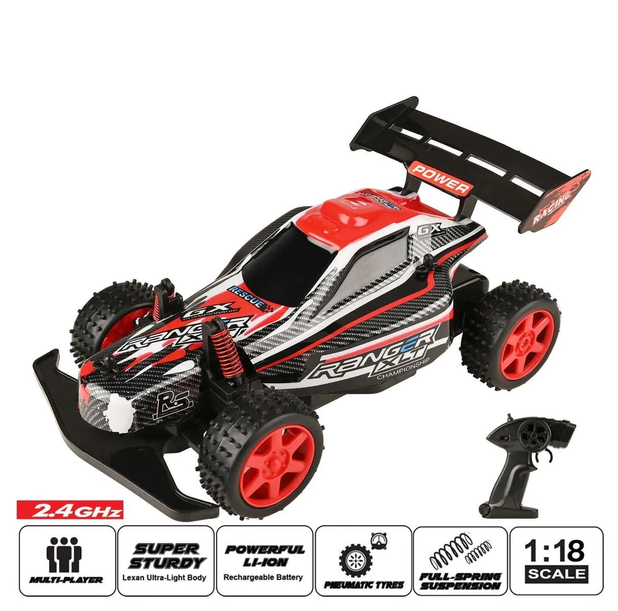 Playzu Ranger Alien 1:18 Scale R/C Car - Red for Ages 6 